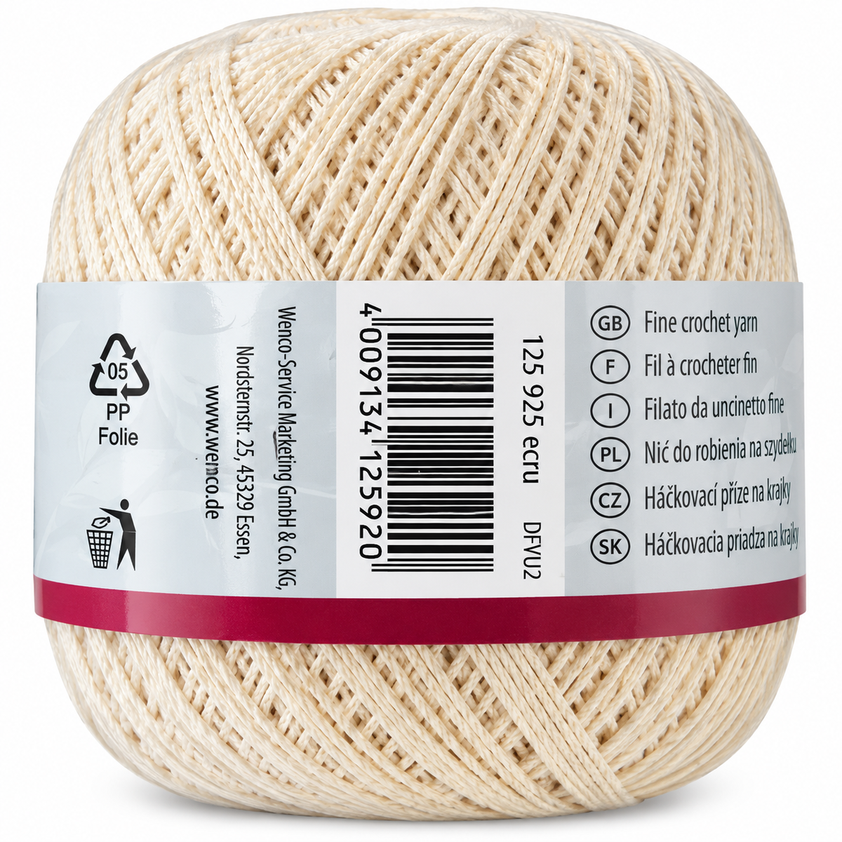 Wenco Spitzen-Häkelgarn Ecru 50g 230m Baumwolle Häkelgarn Garn 8-fach