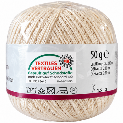Wenco Spitzen-Häkelgarn Ecru 50g 230m Baumwolle Häkelgarn Garn 8-fach