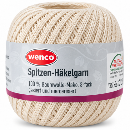 Wenco Spitzen-Häkelgarn Ecru 50g 230m Baumwolle Häkelgarn Garn 8-fach