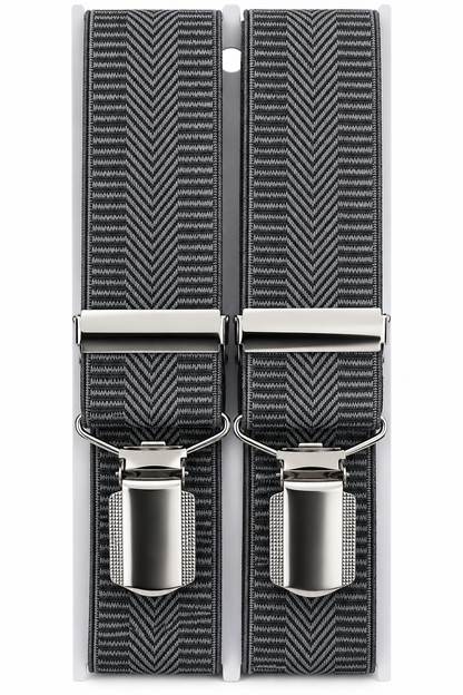 Wenco Create Hosenträger 120cm 36mm H-Form 4 Clips Grau Fischgrät Muster