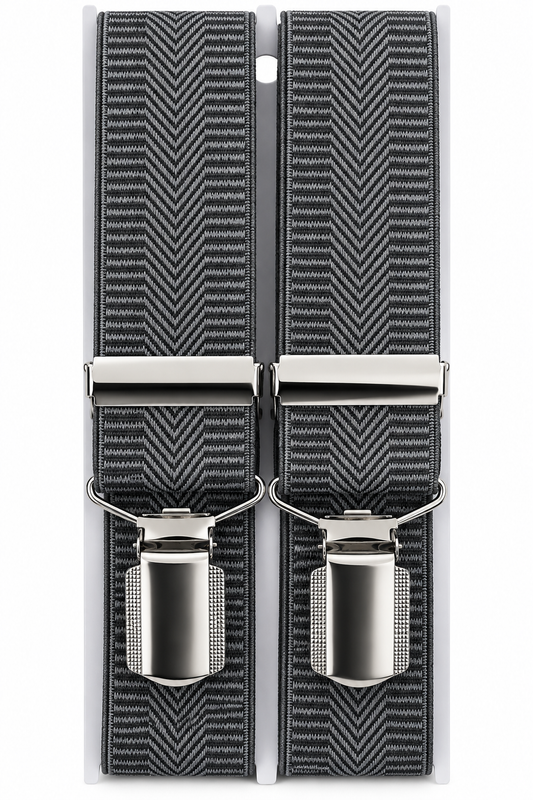 Wenco Create Hosenträger 120cm 36mm H-Form 4 Clips Grau Fischgrät Muster