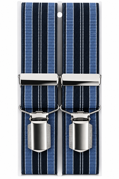Wenco Hosenträger Herren Blau Gestreift 120cm 36mm 4 Clips H-Form