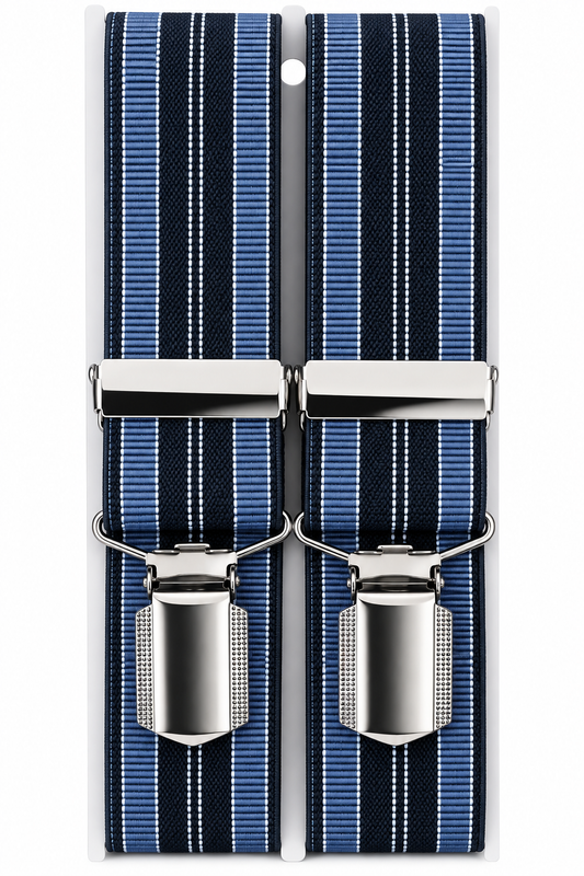 Wenco Hosenträger Herren Blau Gestreift 120cm 36mm 4 Clips H-Form