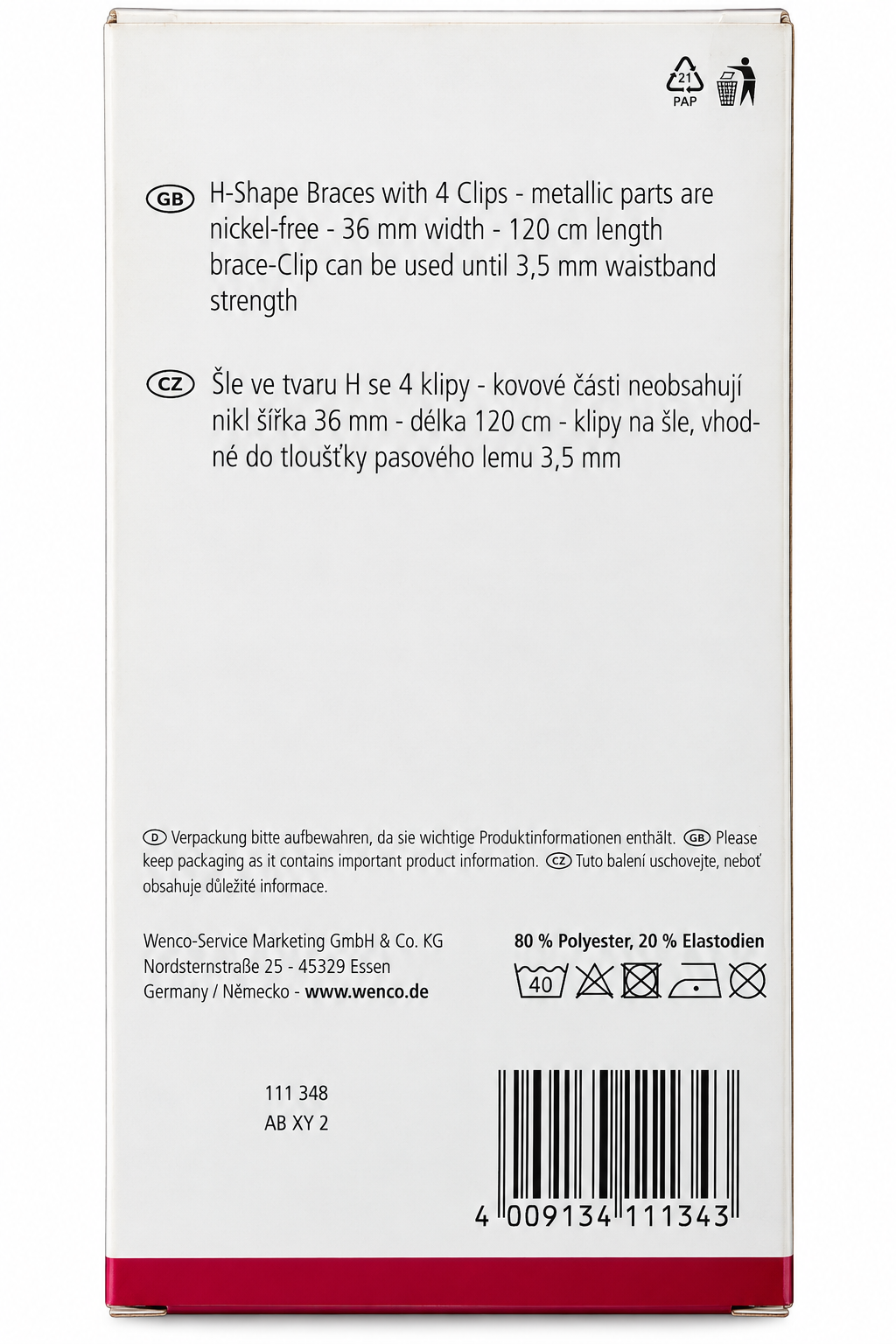 Wenco Hosenträger Herren Blau Gestreift 120cm 36mm 4 Clips H-Form