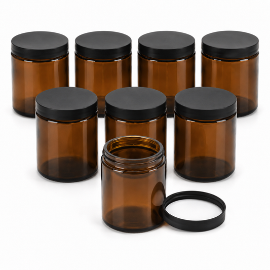 BELLE VOUS 8er Braunglas Tiegel 240ml Kosmetikdosen Apothekerglas Schraubdeckel