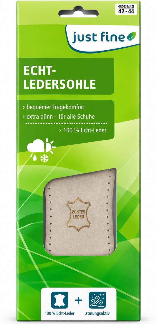 Just Fine Echt Ledersohle 42-44 Einlegesohlen Leder Aktivkohle dünn 1 Paar