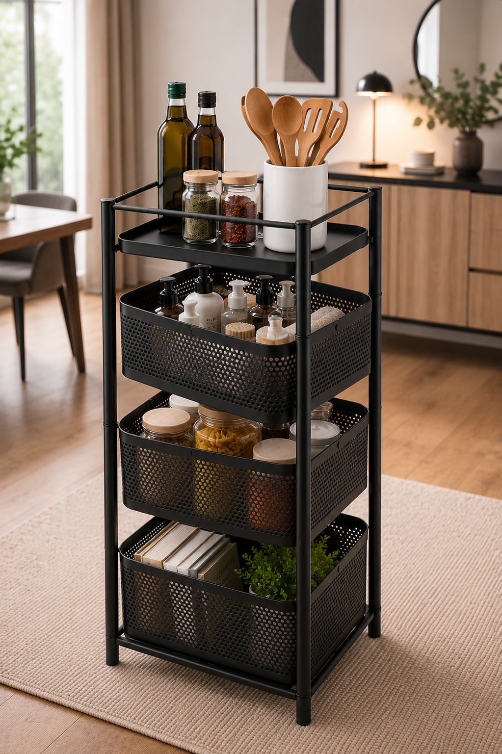 Bellevous 4-stufiges Drehregal – 360° Storage Rack platzsparend Schwarz