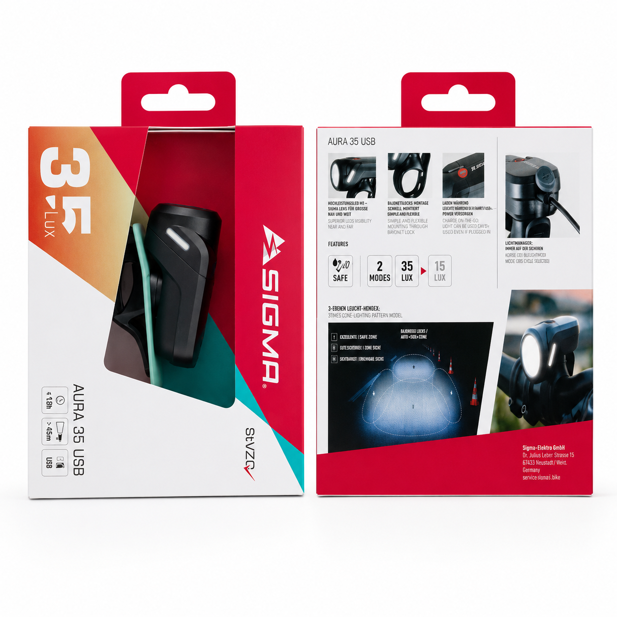 SIGMA AURA 35 USB LED Fahrrad Frontlicht 35 Lux StVZO Akku 12h Scheinwerfer
