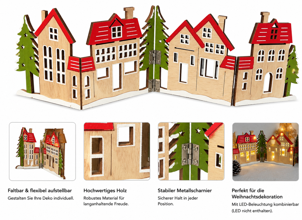 Weihnachtsdorf Holz Deko Klappbar Winterdorf Weihnachtsdeko Häuser LED