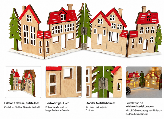 Weihnachtsdorf Holz Deko Klappbar Winterdorf Weihnachtsdeko Häuser LED