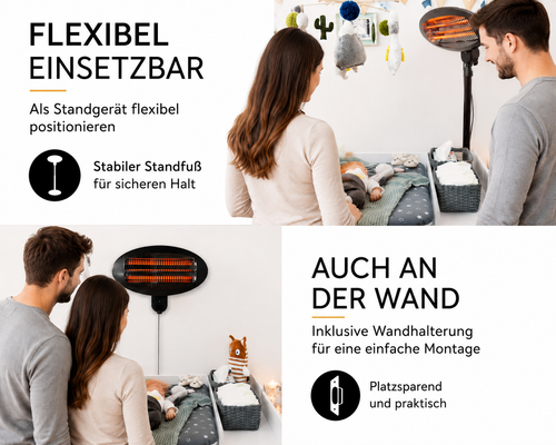 Baby Heizstrahler 2000W Wickeltisch Wärmestrahler Standfuß 3 Stufen IPX4 XXL
