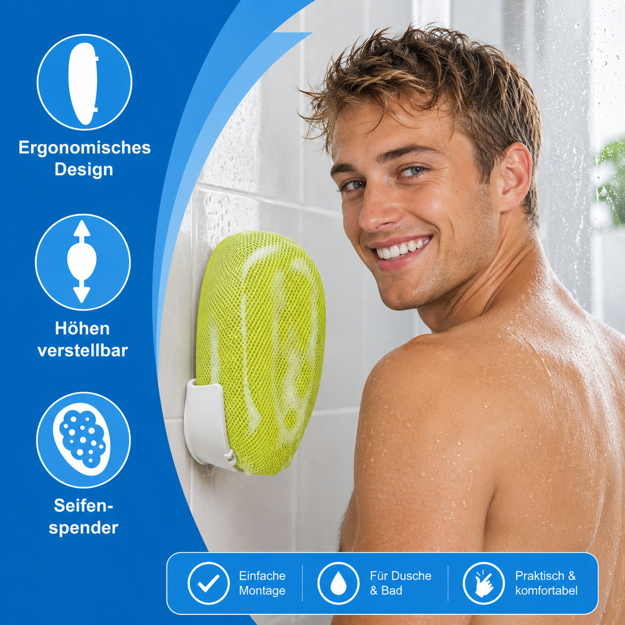 Squeechy Rücken-Schrubber mit Seifenspender, Schwamm, Seifen Schwamm Peeling