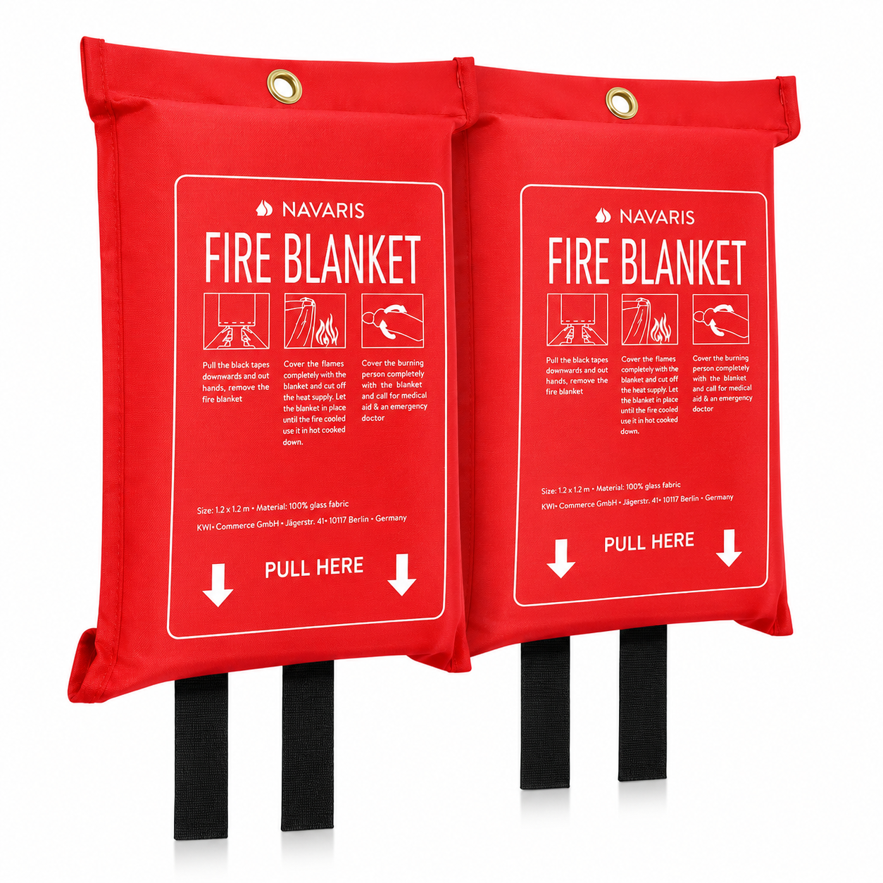 Navaris Löschdecke 2er Set Feuerlöschdecke Glasfaser 120x120cm Küche Auto