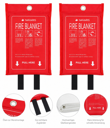 Navaris Löschdecke 2er Set Feuerlöschdecke Glasfaser 120x120cm Küche Auto