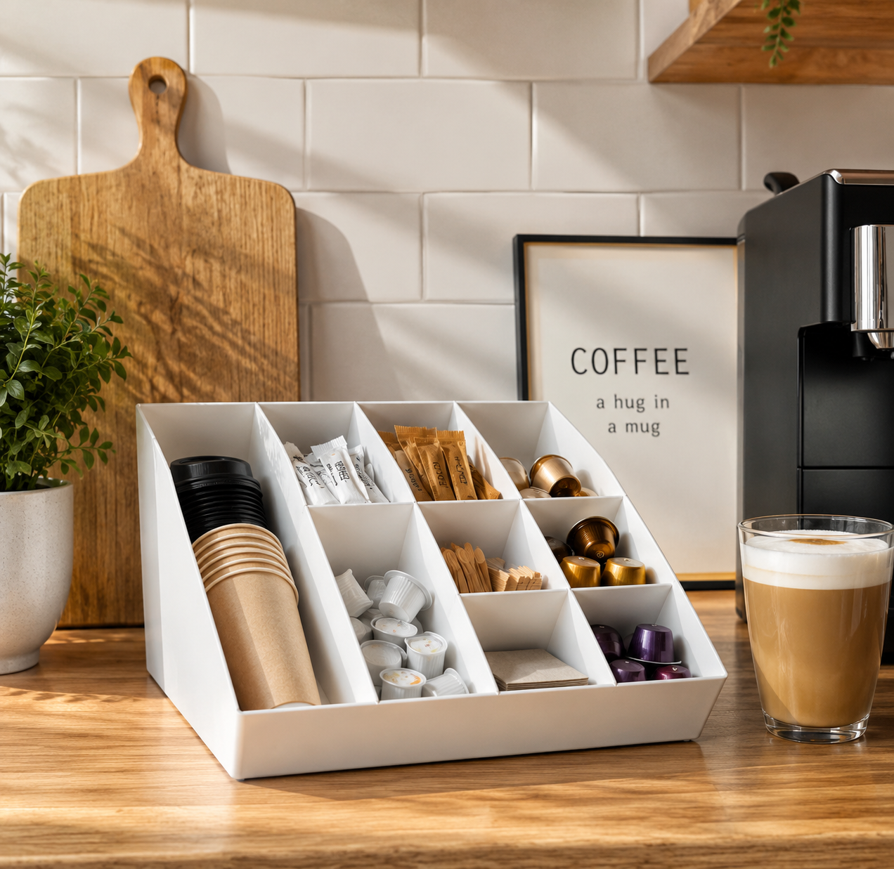 Navaris Kaffee Organizer 10 Fächer Creme Kapselhalter Coffee Station Küche