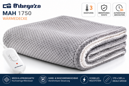 Orbegozo MAH 1750 Wärmedecke 170x100cm Elektrisch 120W 3 Heizstufen Grau