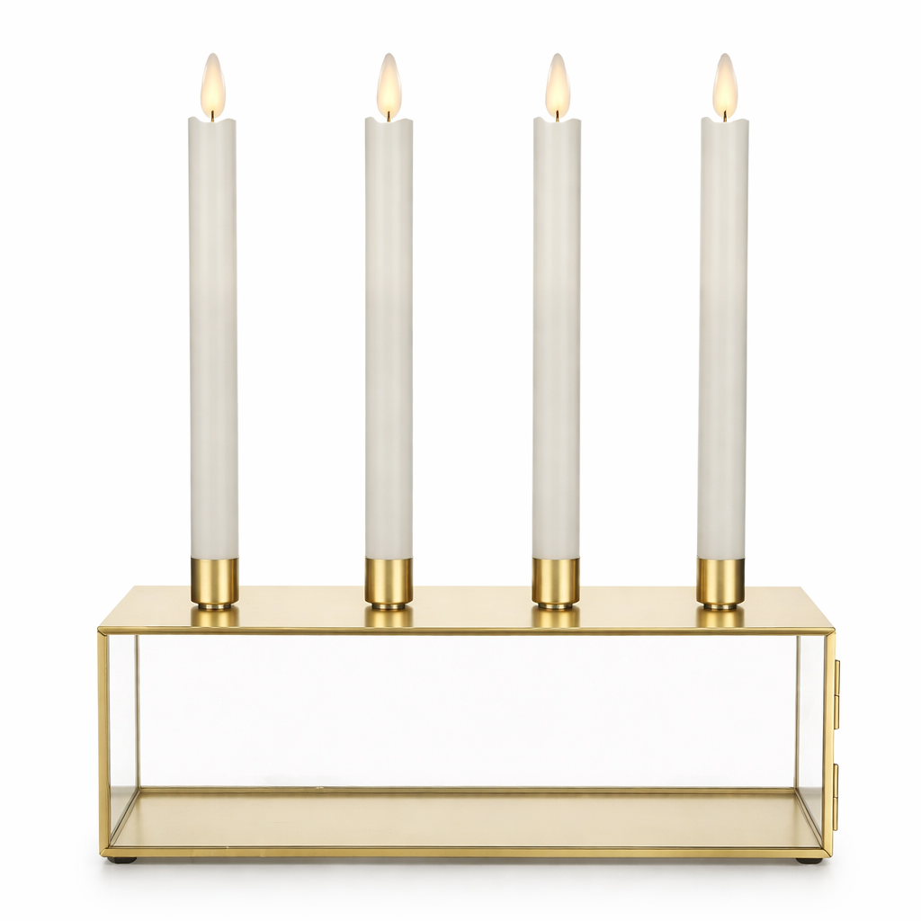 ELAMBIA 4 LED-Tafelkerzen inkl. Kerzenhalter Flamme Luma, Timer Höhe 24,5cm