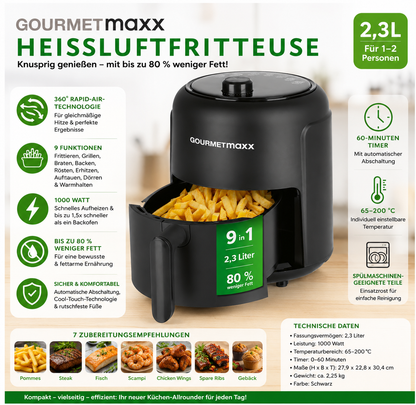 Gourmetmaxx Heissluft-FritteuseGOURMETmaxx Heißluftfritteuse 2,3L 1000W Air Fryer
