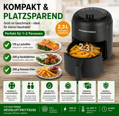 Gourmetmaxx Heissluft-FritteuseGOURMETmaxx Heißluftfritteuse 2,3L 1000W Air Fryer