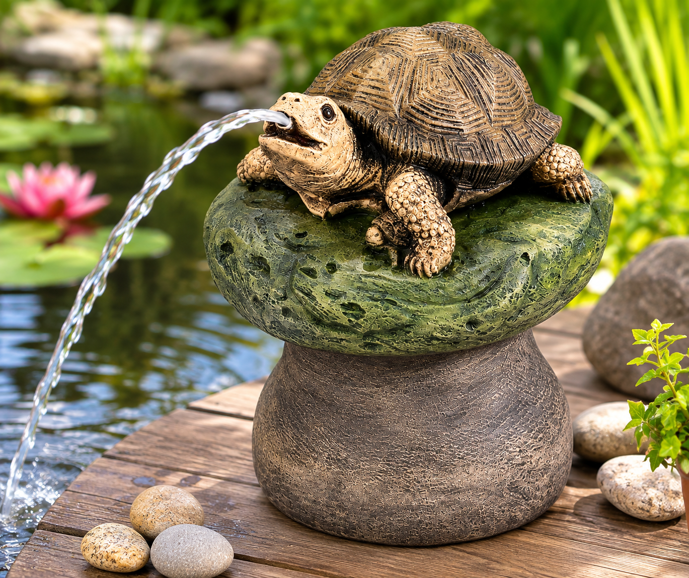 Henri Schildkröte Wasserspeier Teichfigur Brunnenfigur Resin 28 cm 4702R
