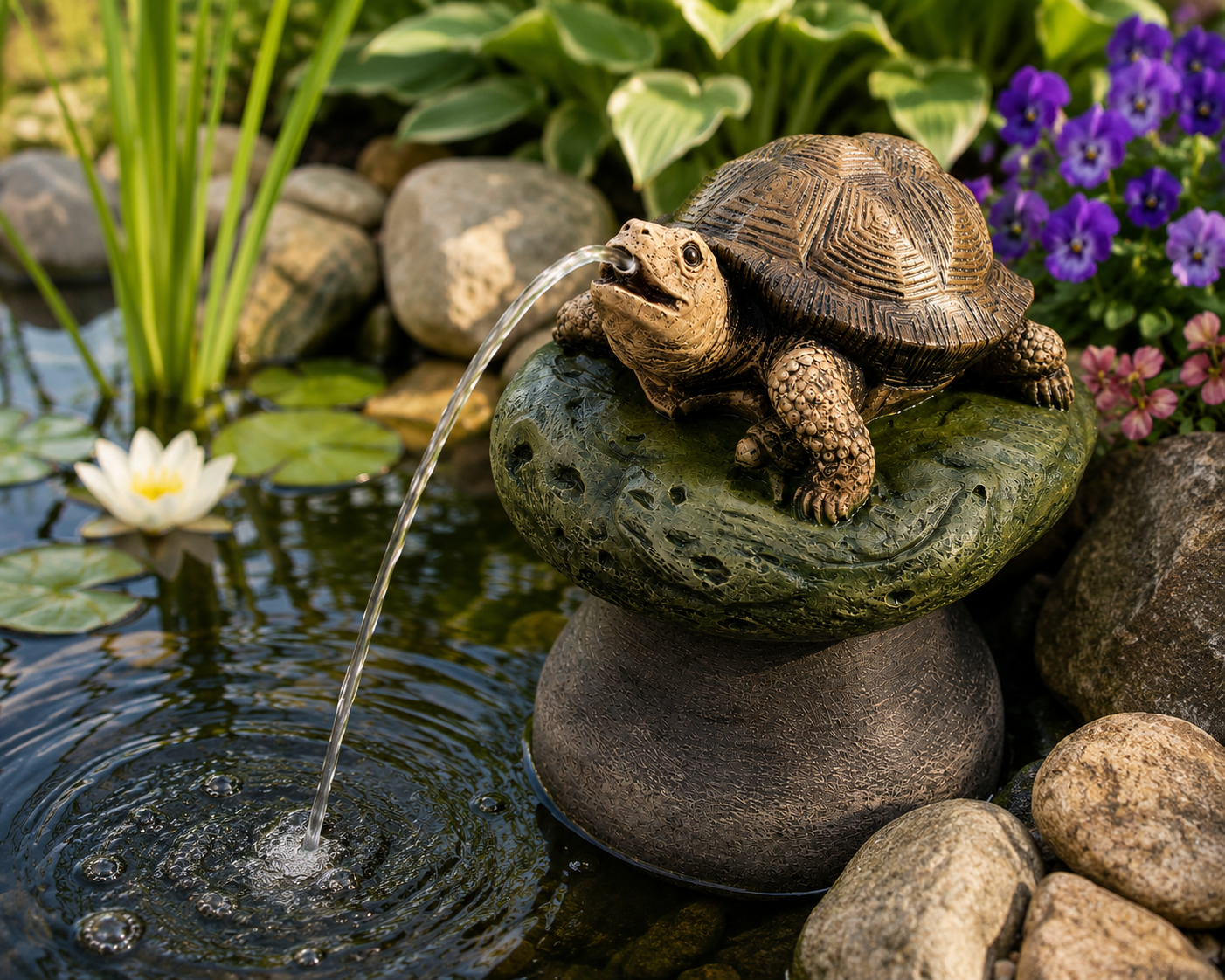 Henri Schildkröte Wasserspeier Teichfigur Brunnenfigur Resin 28 cm 4702R