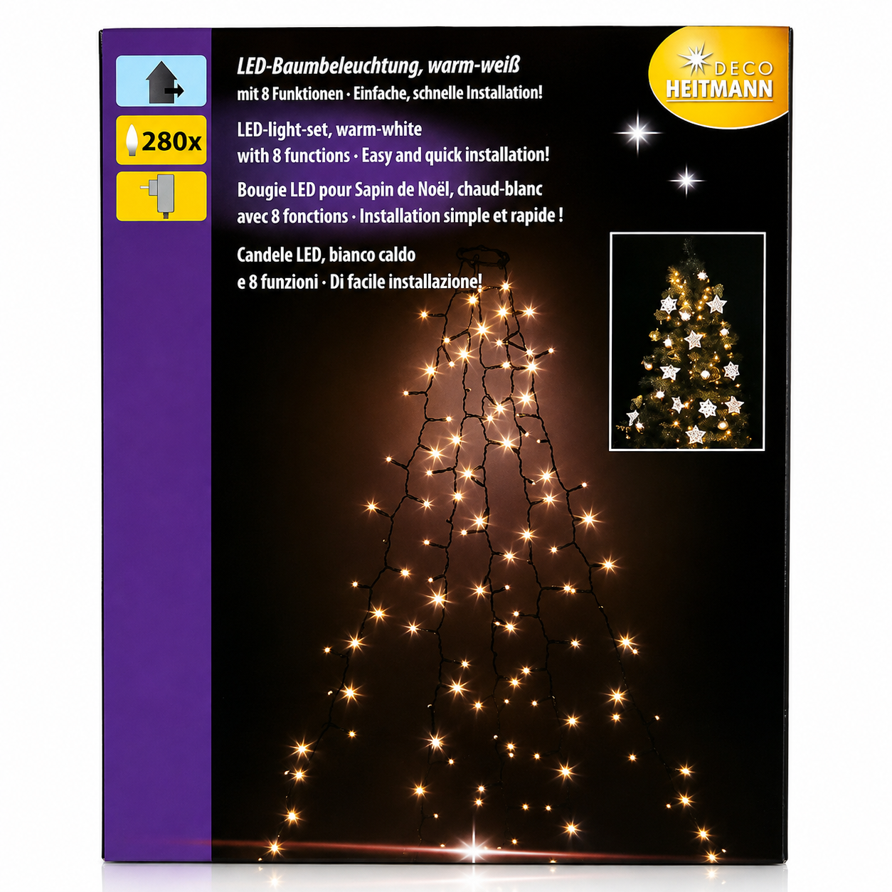 LED Weihnachtsbaumbeleuchtung 280 LED Warmweiß 2,10m IP44 8 Funktionen Innen Außen