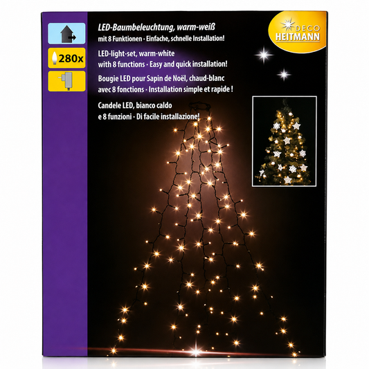 LED Weihnachtsbaumbeleuchtung 280 LED Warmweiß 2,10m IP44 8 Funktionen Innen Außen