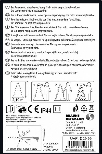 LED Weihnachtsbaumbeleuchtung 280 LED Warmweiß 2,10m IP44 8 Funktionen Innen Außen