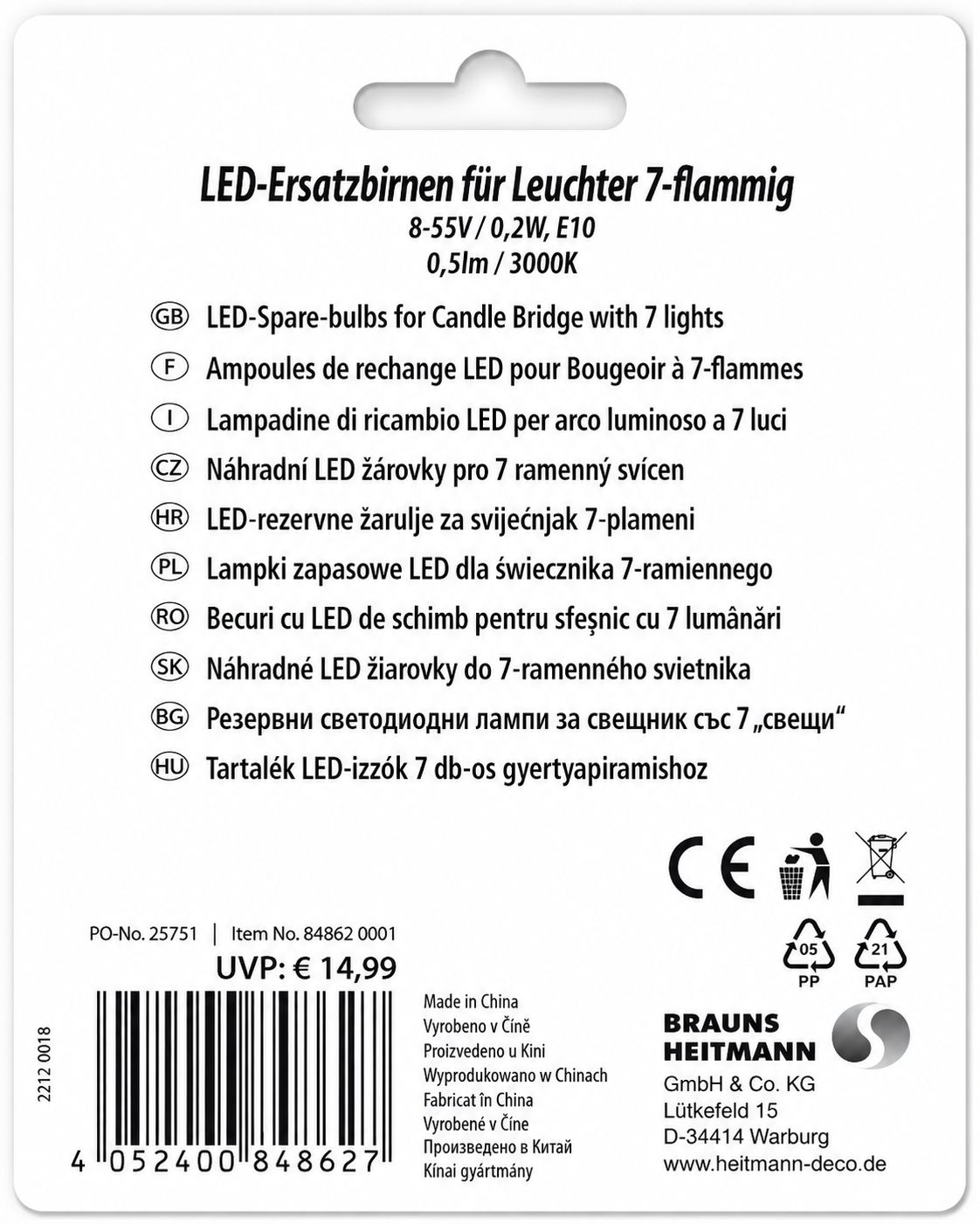 7x LED Ersatzbirnen E10 8-55V 0,2W Warmweiß Typ 97 für Schwibbogen Leuchter