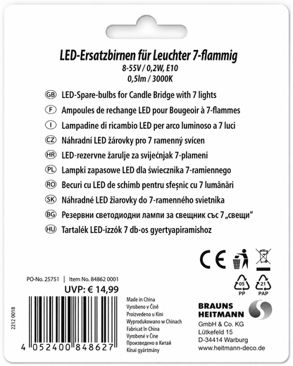 7x LED Ersatzbirnen E10 8-55V 0,2W Warmweiß Typ 97 für Schwibbogen Leuchter