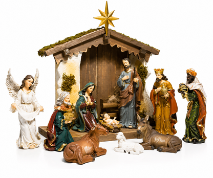 LUMIDA Xmas Weihnachtskrippe Holz Polyresin 10 Figuren Krippe B-Ware 38 cm