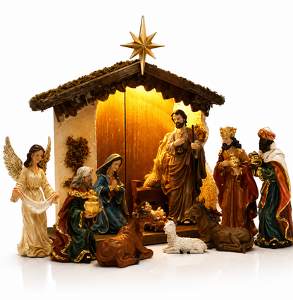 LUMIDA Xmas Weihnachtskrippe Holz Polyresin 10 Figuren Krippe B-Ware 38 cm