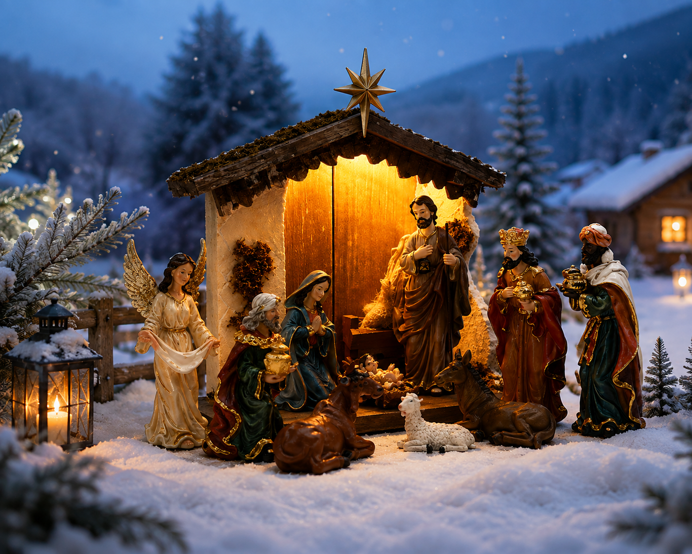 LUMIDA Xmas Weihnachtskrippe Holz Polyresin 10 Figuren Krippe B-Ware 38 cm
