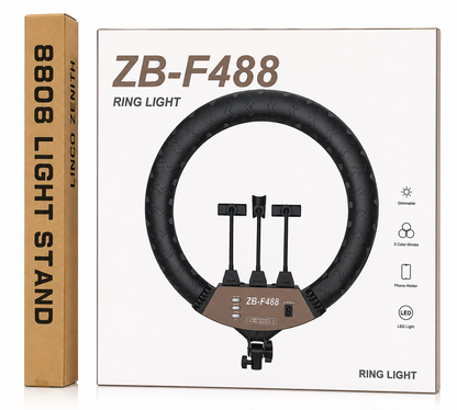 22 Zoll LED Ringlicht 65W Stativ Fernbedienung 3200-5600K 3 Handyhalter TikTok