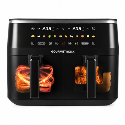 GOURMETmaxx Heißluftfritteuse XXL 9L 3100W Doppelkorb 2x4,5L Schwarz