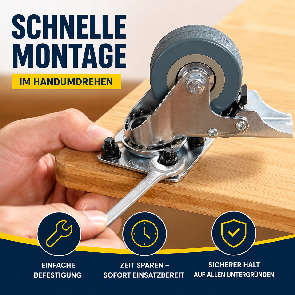 H&S 4x Schwerlastrollen 50mm Lenkrollen Möbelrollen 200kg 2x Bremse