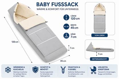 Navaris Winter Fußsack Kinderwagen Buggy 120x45cm Hellgrau Warm Polyester