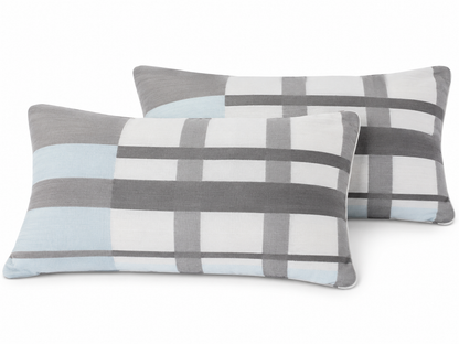 HOME IDEAS living Seersucker Kissenbezug 40x80 cm 2er Set Baumwolle Grau Weiß
