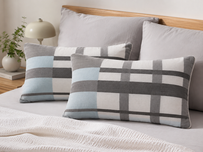 HOME IDEAS living Seersucker Kissenbezug 40x80 cm 2er Set Baumwolle Grau Weiß