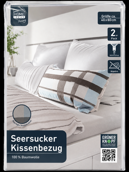 HOME IDEAS living Seersucker Kissenbezug 40x80 cm 2er Set Baumwolle Grau Weiß