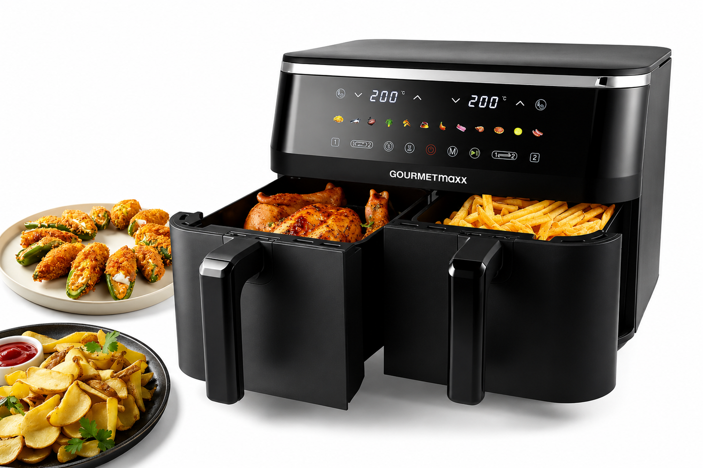 GOURMETmaxx Heißluftfritteuse Air Fryer 4,5L Doppelkammer Touch 12 Programme
