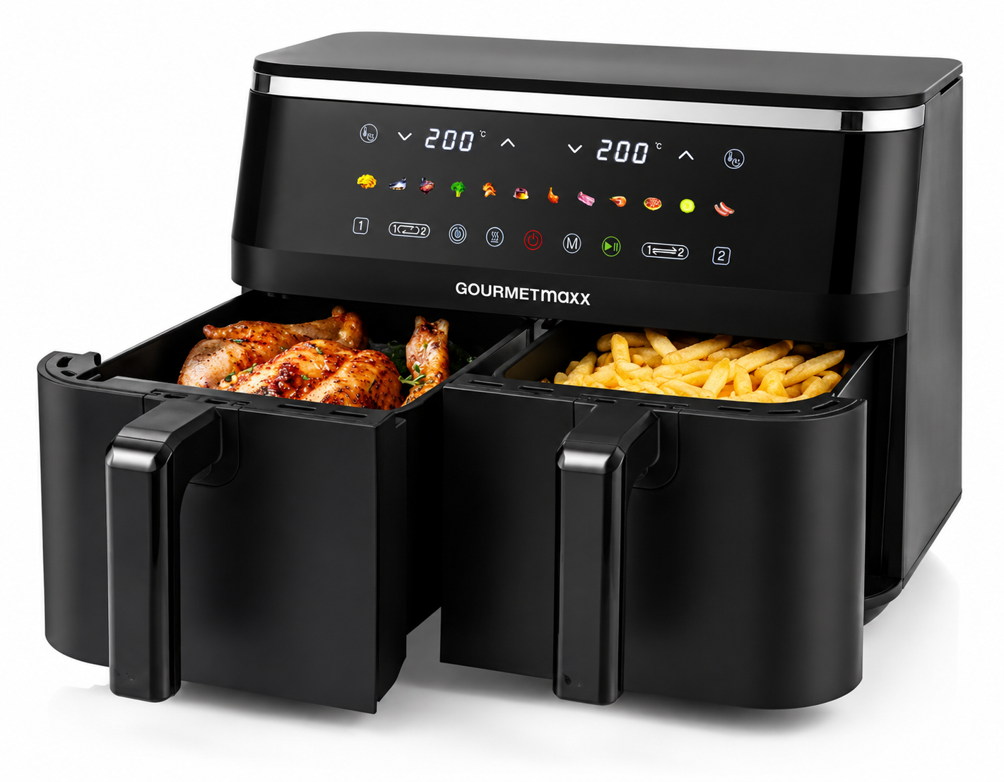 GOURMETmaxx Heißluftfritteuse Air Fryer 4,5L Doppelkammer Touch 12 Programme