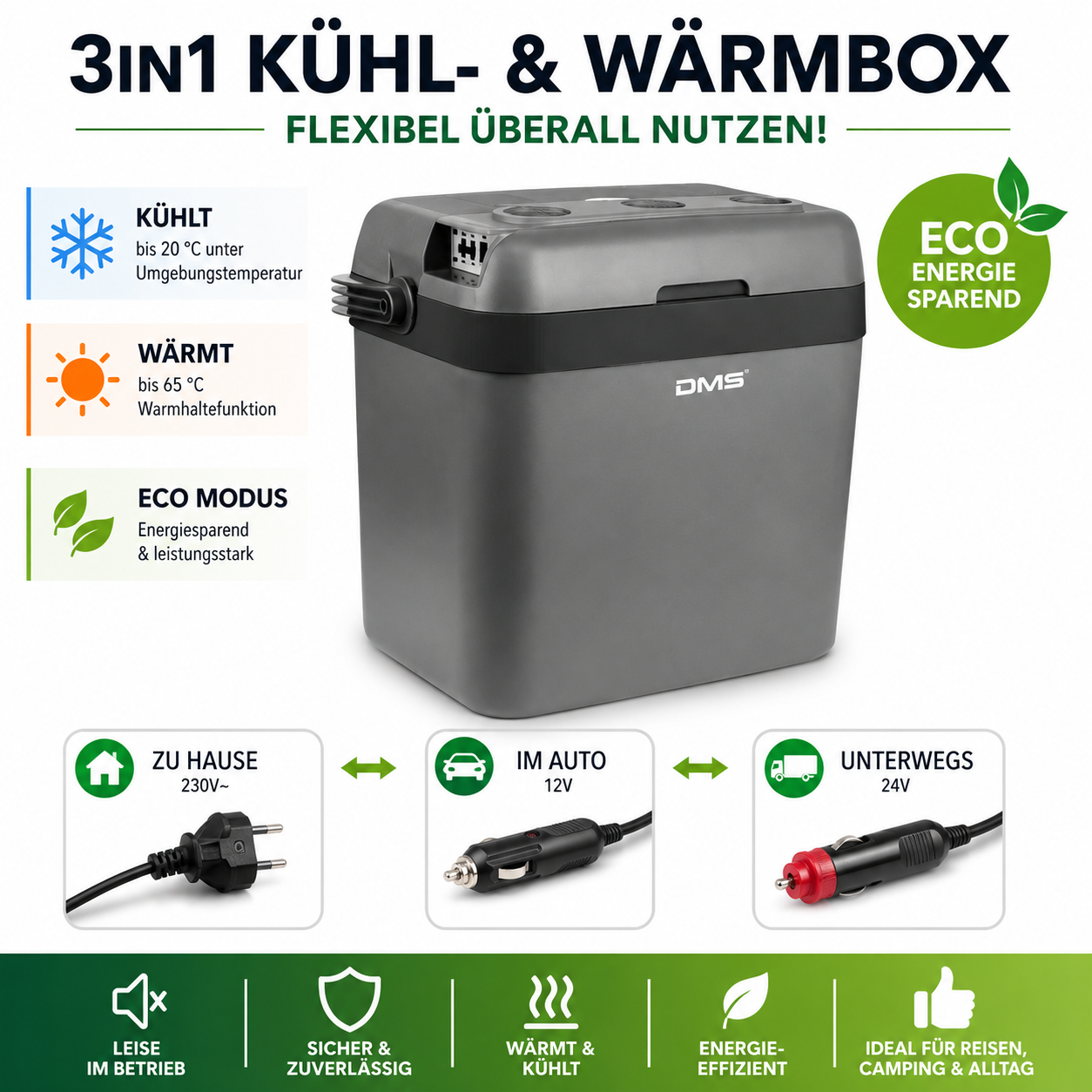 DMS Elektrische Kühlbox 25L 12V/24V Auto Camping Kühlbox Warmhaltefunktion