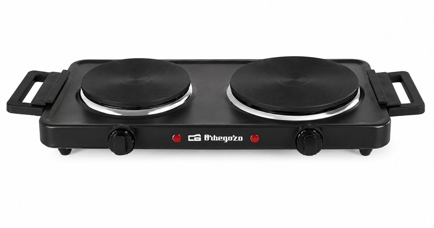 Orbegozo Doppelkochplatte 2500W 2 Kochplatten Camping Elektro Kochfeld Schwarz