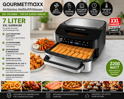 GOURMETmaxx AirGenius Heißluftfritteuse 7L Airfryer 10 Programme XXL