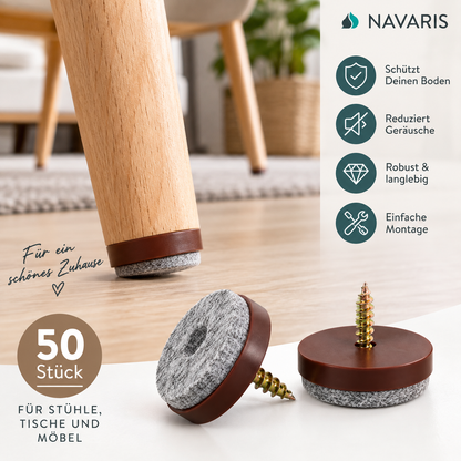 Navaris 50x Filzgleiter 28 mm mit Schraube Möbelgleiter Stuhlgleiter Braun