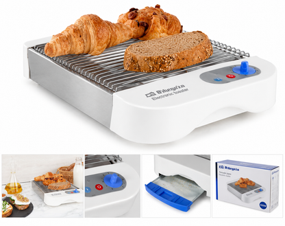 Orbegozo TO1010 Horizontal Toaster 600W Brot Brötchen Aufbacktoaster Timer Grau