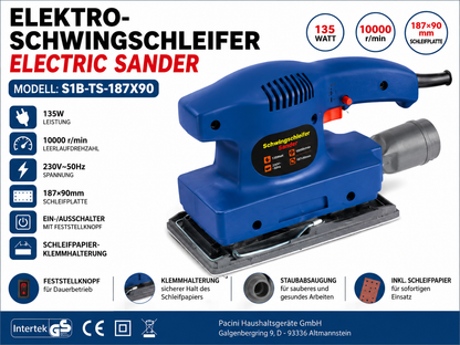 Elektro Schwingschleifer 135W 10000 U/min 187x90mm Schleifmaschine 230V