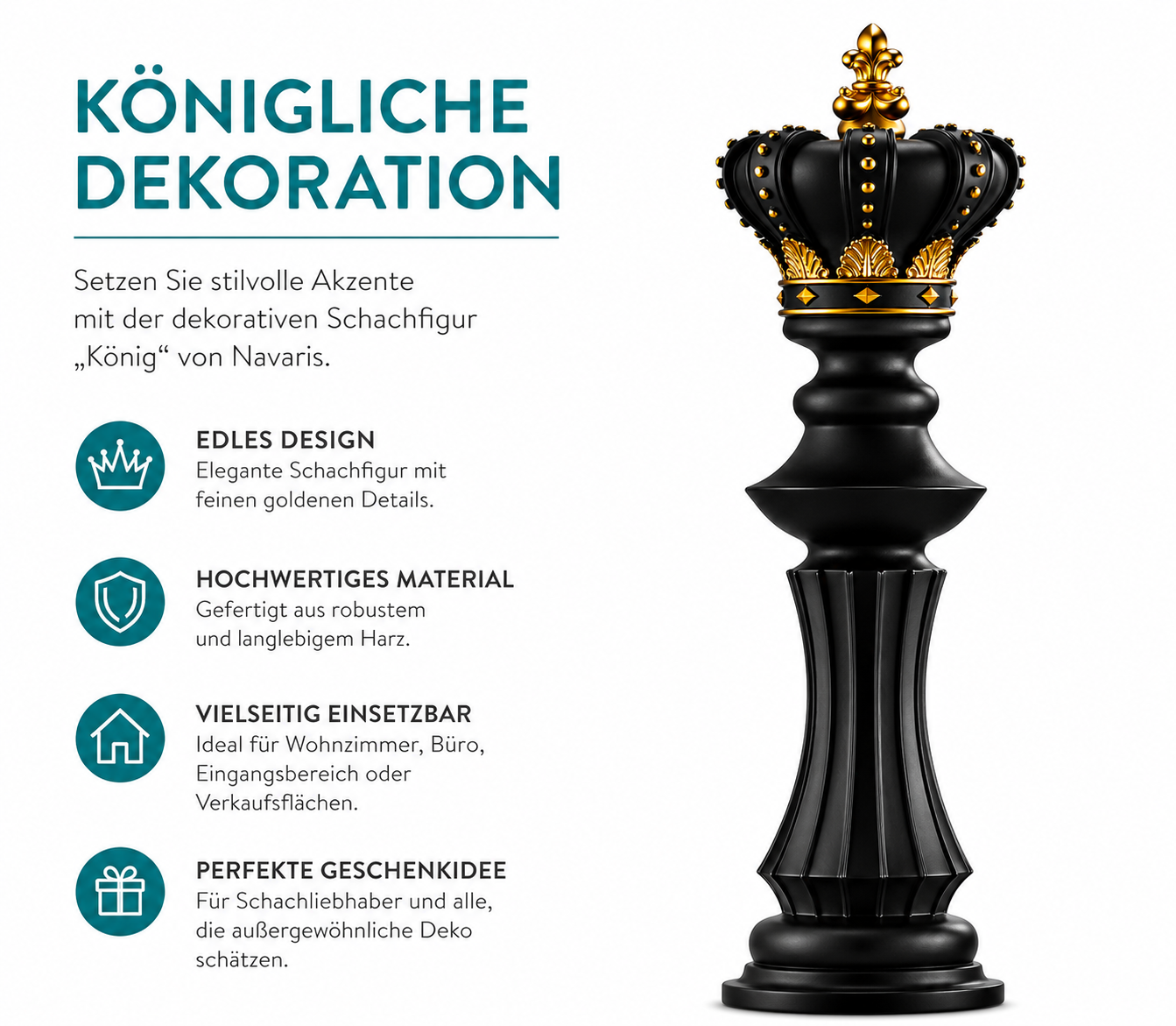 Navaris Schachfigur – 40 cm hohe dekorative Kunstharzskulptur König Schach Deko