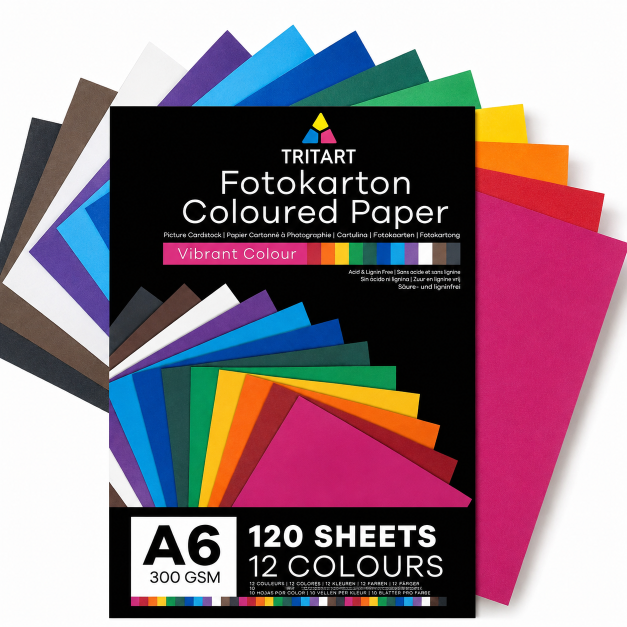 Tritart Fotokarton A6 bunt 300g/m² - 120 Blatt buntes Papier - Karteikarten A6